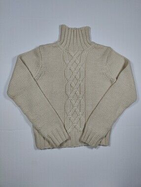 Banana Republic Cream 100% Wool Cable Turtleneck Sweater Size M